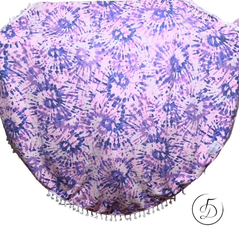 NWT Adore Me Round Beach Blanket Towel with Fringe Pink & Purple